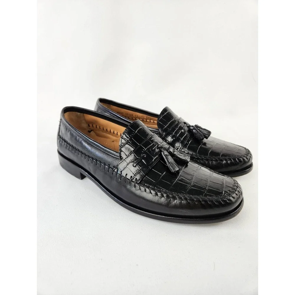 Florsheim Pisa Black Croc Leather Moc Toe Loafer Tassel Shoes Men's 12 EEE Wide